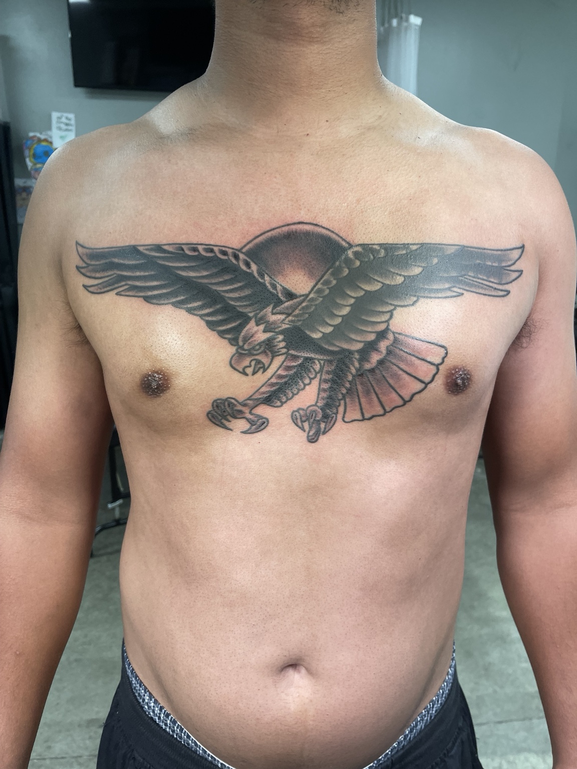 Completed eagle chest tattoo