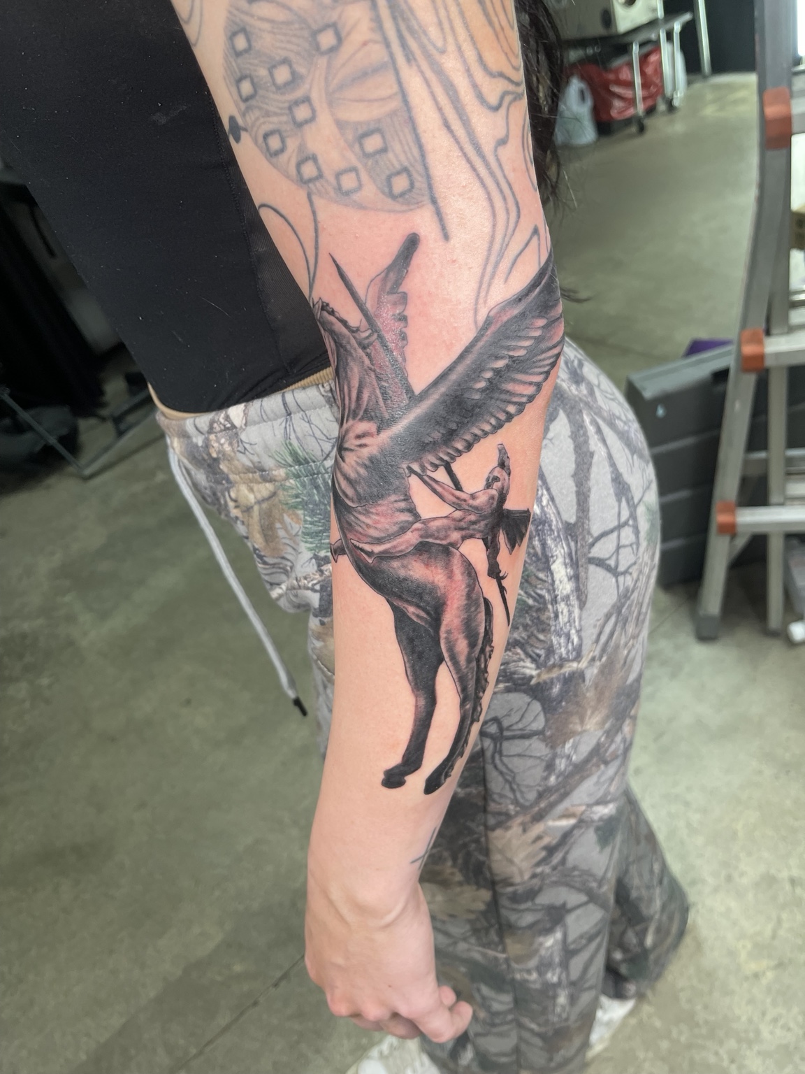 Deer and eagle arm tattoo, first view