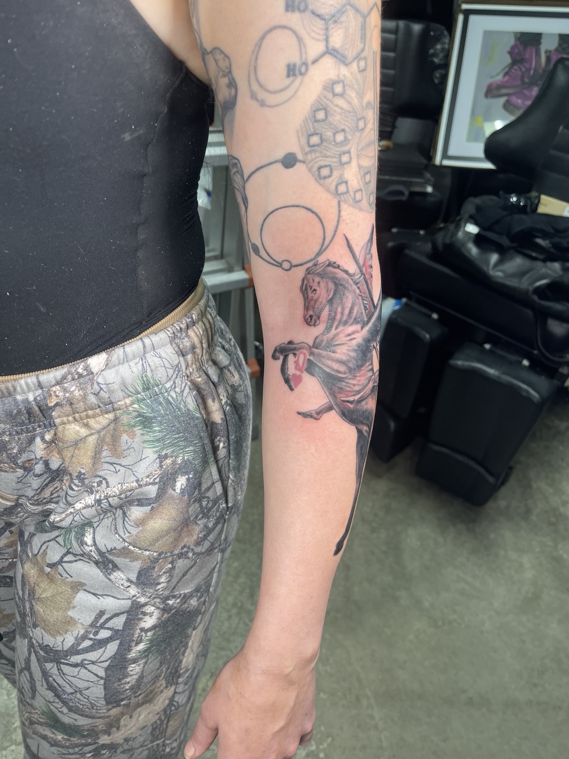Deer and eagle arm tattoo, alternate view