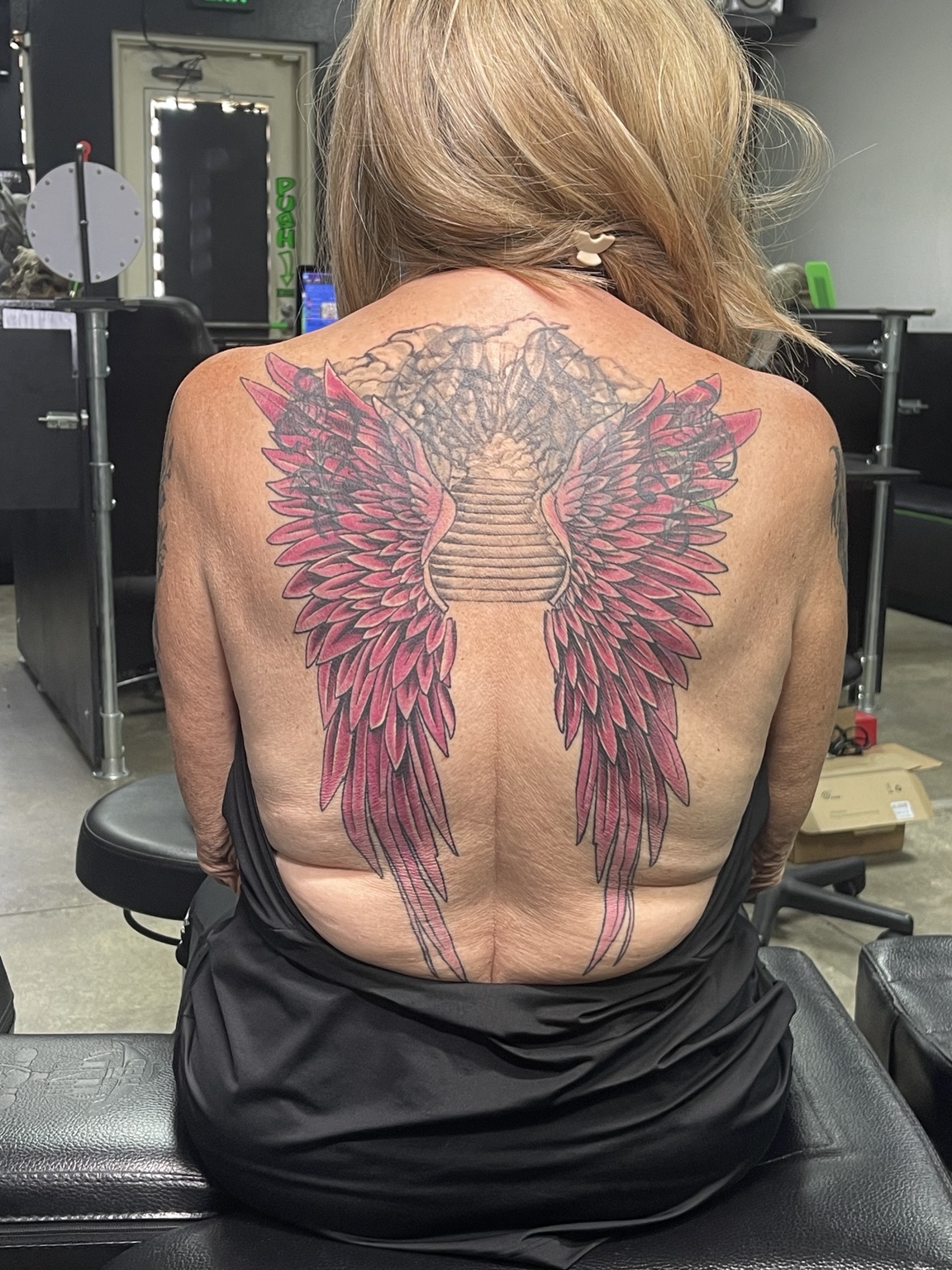Winged back tattoo alternate full view