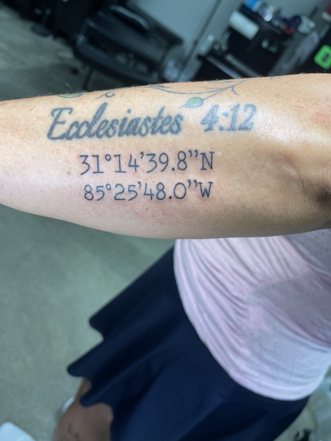 Coordinate tattoo with Ecclesiastes script