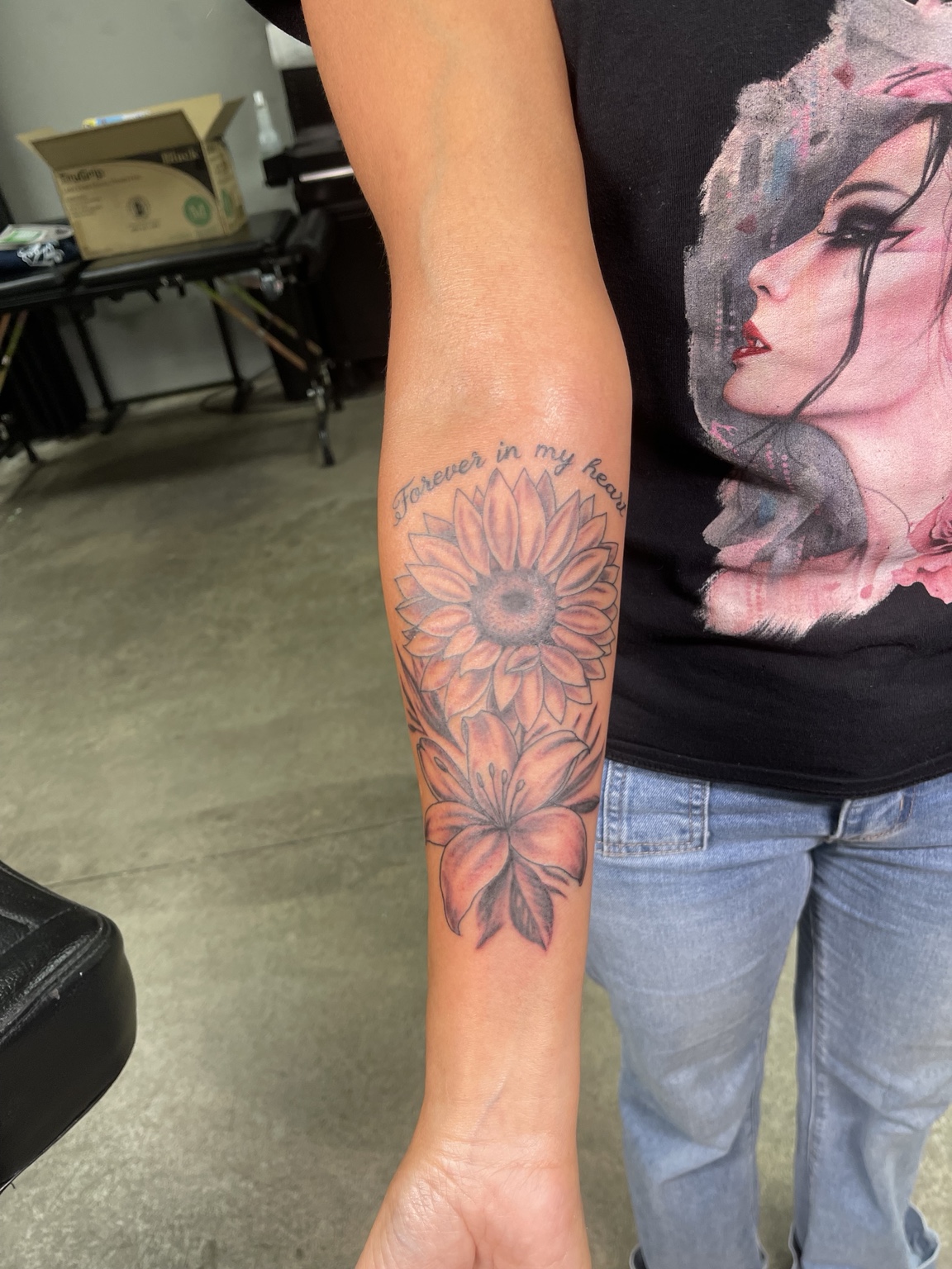 Sunflower forearm tattoo second view