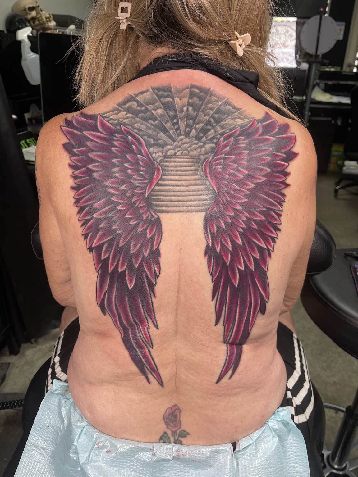 Large winged back tattoo second view