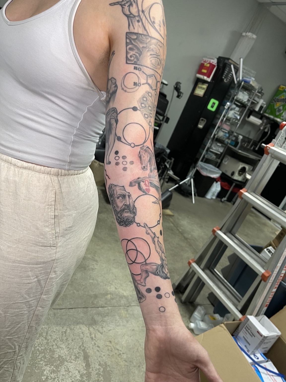 Patchwork illustrative arm additional view