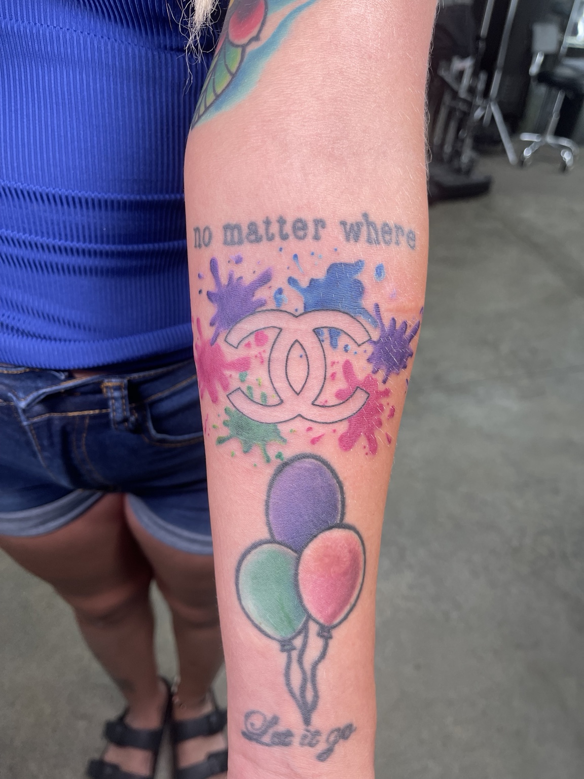Color memorial forearm tattoo