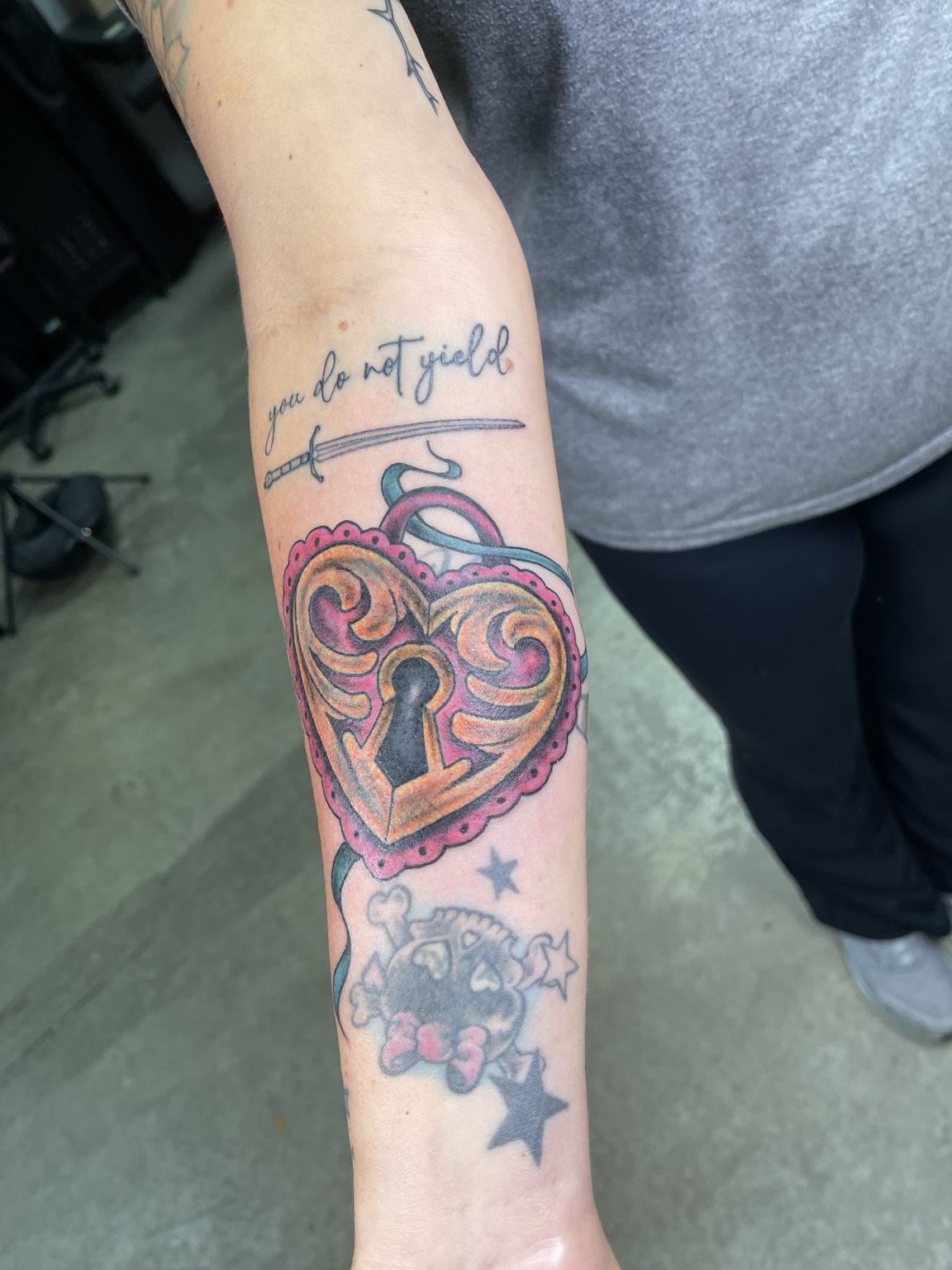 Heart forearm tattoo alternate view
