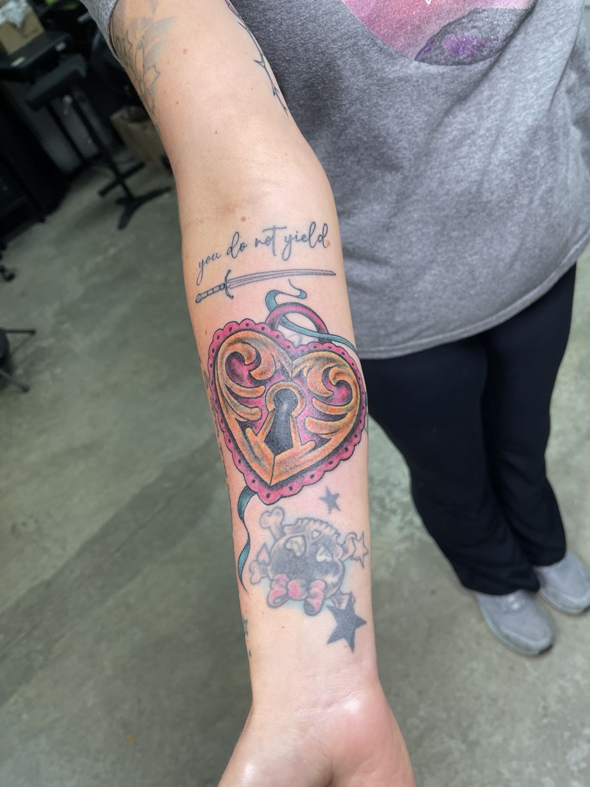 Heart forearm tattoo alternate view
