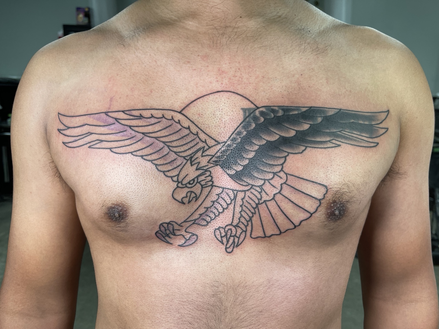 Completed eagle chest tattoo
