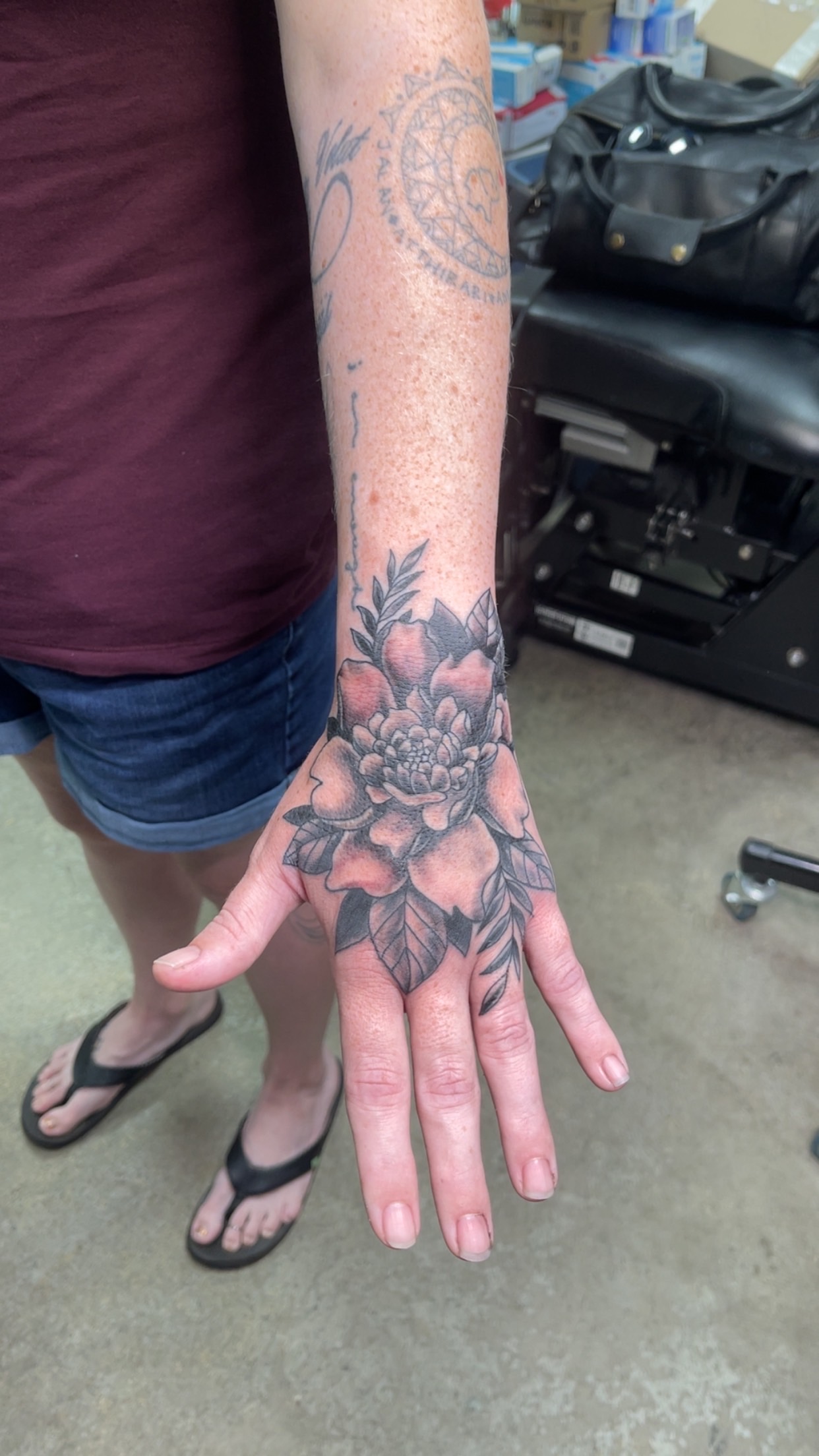 Floral hand tattoo second view