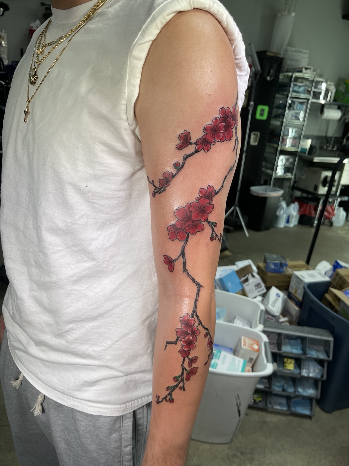 Cherry blossom arm tattoo second view