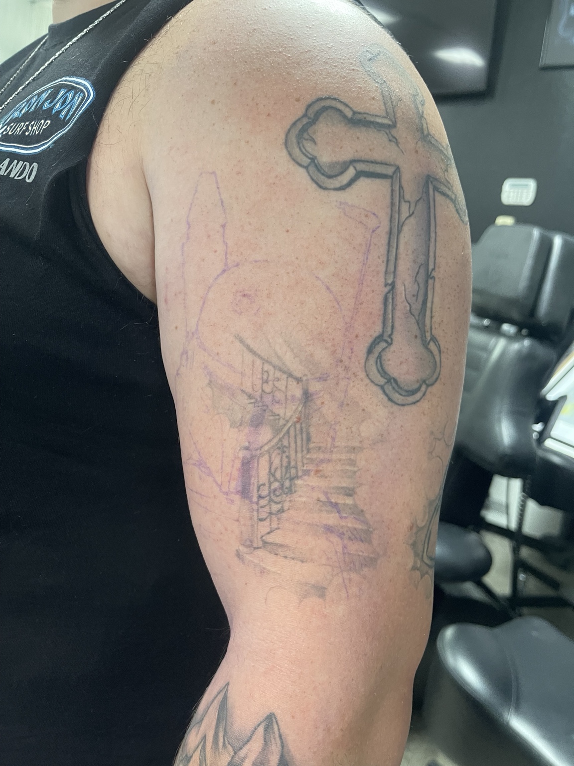 Earlier Boba Fett tattoo construction stage