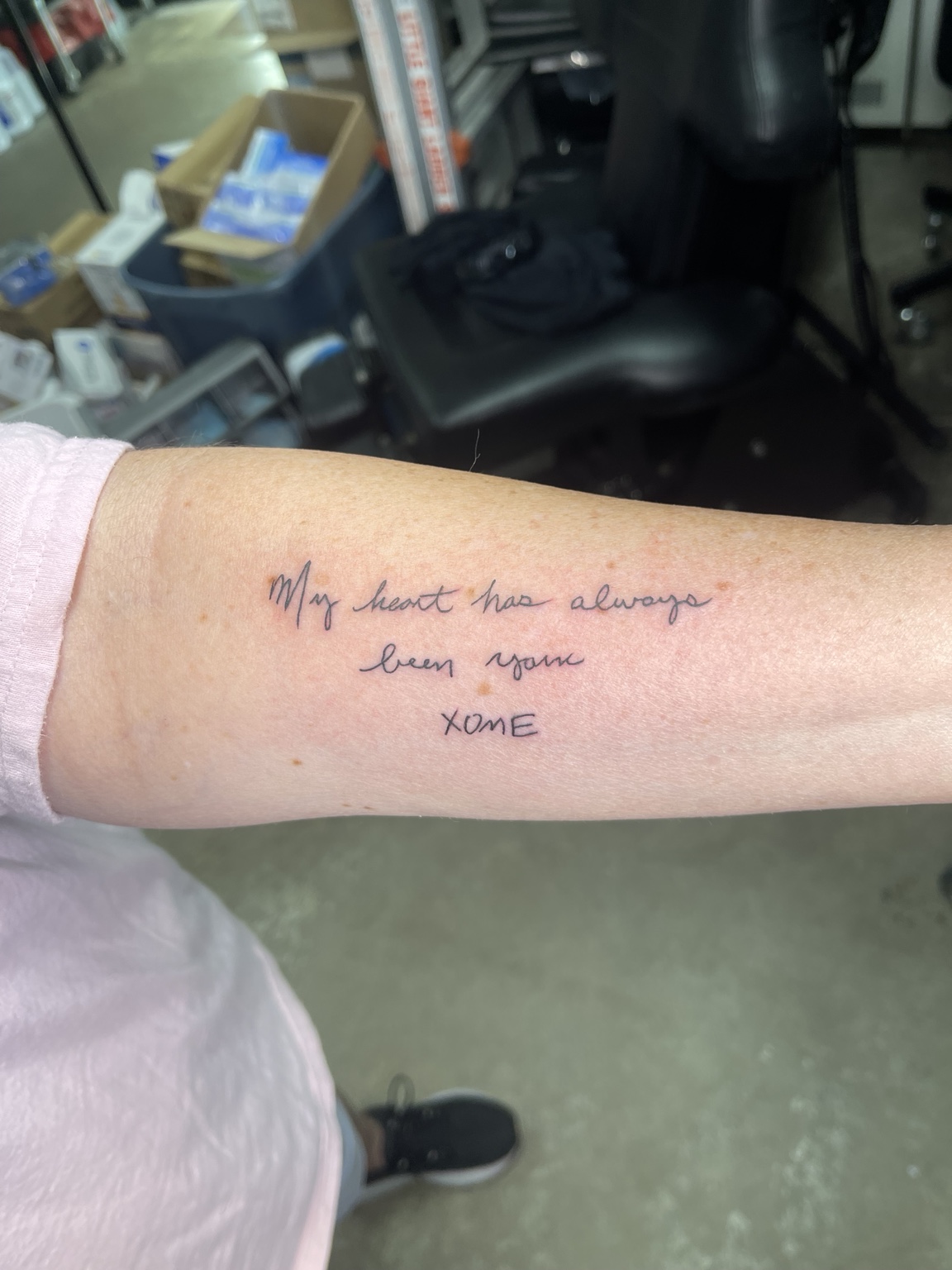 Fine script forearm tattoo