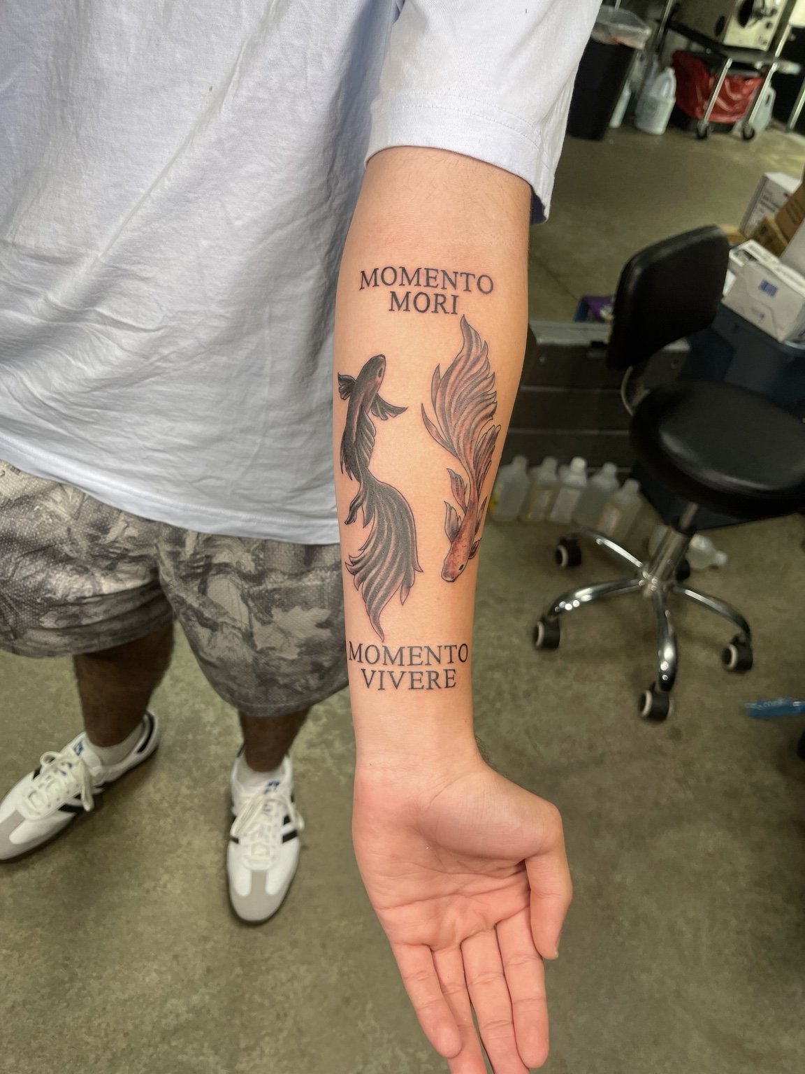 Memento mori forearm tattoo